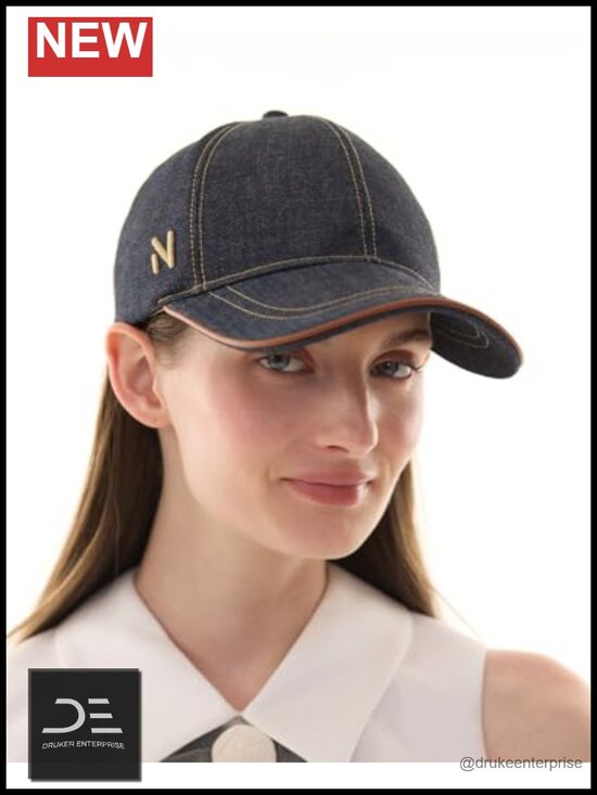 Structured High Crown Denim Baseball Cap with Leather Details - Adjustable Fit